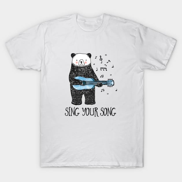 Sing Your Song - Cartoon Bear With Guitar T-Shirt by LittleBunnySunshine